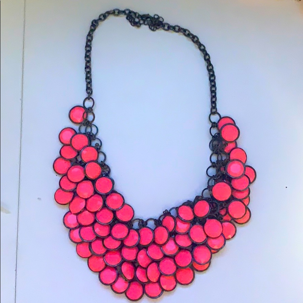 Hot  pink / pewter chain necklace